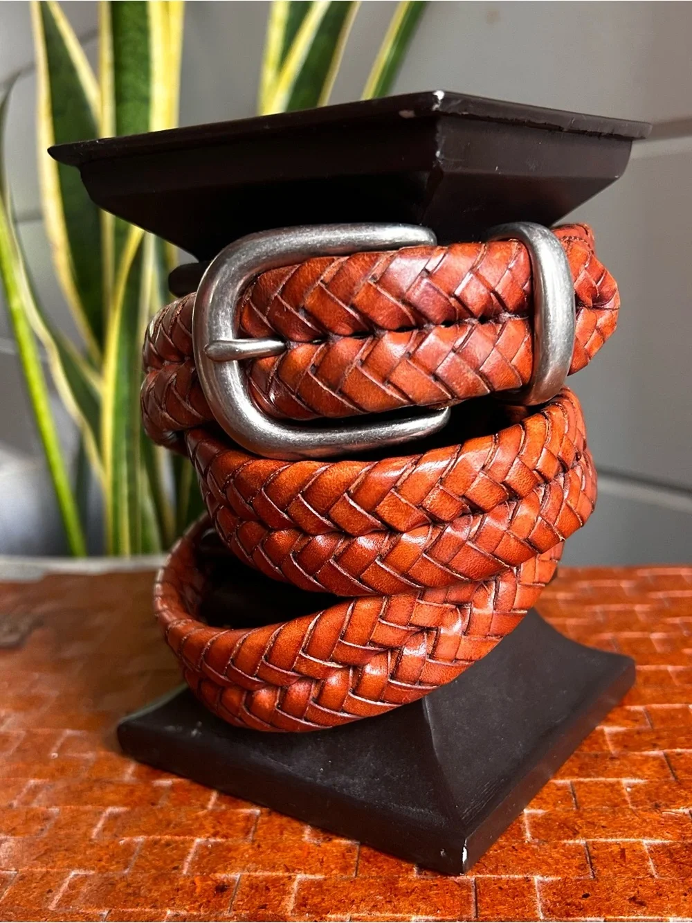 Vintage Coach 5922 Men’s 36 Tan Braided Leather Solid Brass Belt Old Money